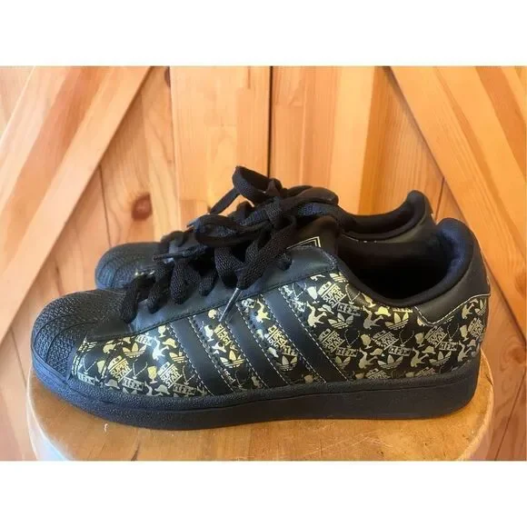 Adidas Superstar II Mens Casual Shoes 077611 SIZE 7 BLK/GOLD